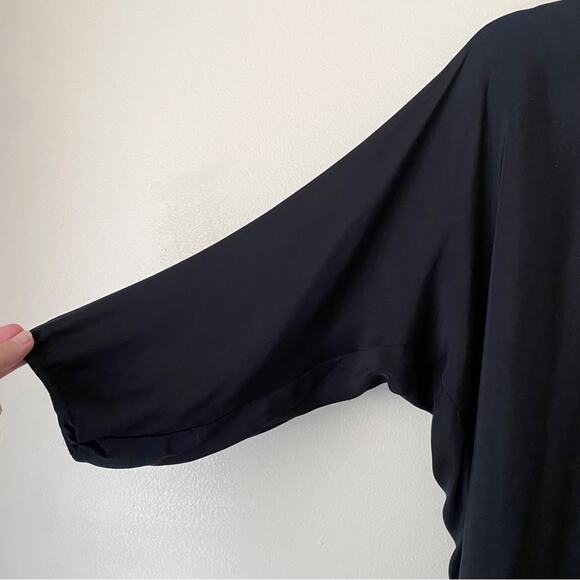 Vince | 100% Silk Tunic Top Blouse Zip Front 3/4 Sleeve Black Small - Picture 3 of 5